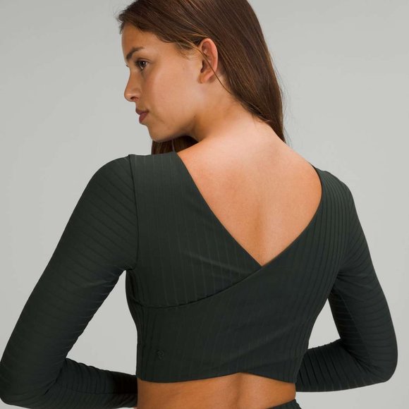Ribbed Cropped Wrap-Back Long Sleeve - Picture 2 of 2